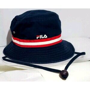 VTG Fila Bucket Hat Navy Blue Adjustable Chin Strap, Athletic Outdoor Style Rare